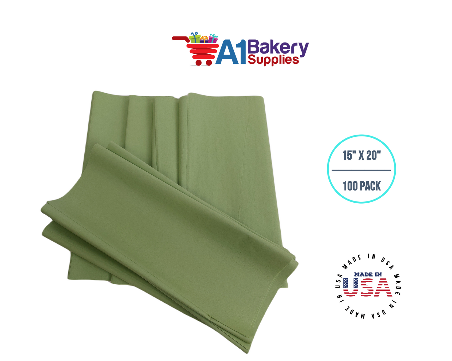 Sage  Tissue Paper Squares, Bulk 100 Sheets, Premium Gift Wrap and Art Supplies for Birthdays, Holidays, or Presents by A1BakerySupplies, Medium 15 Inch x 20 Inch