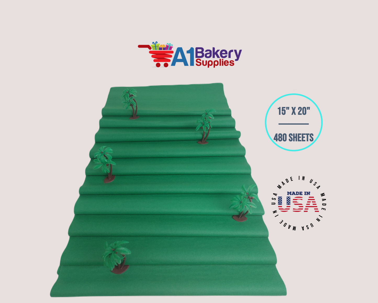 Festive Green Tissue Paper Squares, Bulk 480 Sheets, Premium Gift Wrap and Art Supplies for Birthdays, Holidays, or Presents by A1BakerySupplies, Large 15 Inch x 20 Inch