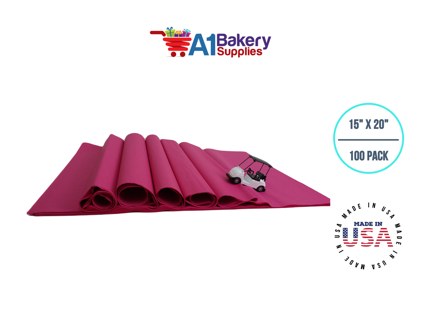 Cerise Pink Tissue Paper Squares, Bulk 100 Sheets, Premium Gift Wrap and Art Supplies for Birthdays, Holidays, or Presents by A1BakerySupplies, Large 15 Inch x 20 Inch