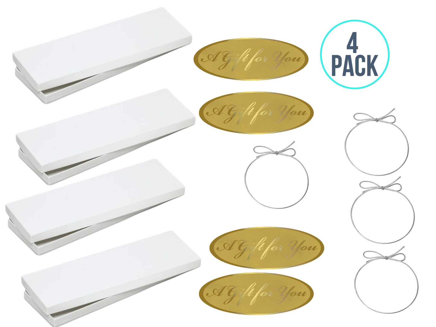 Tie Box 4 Pack White Color Silver Strings A Gift For You Tags