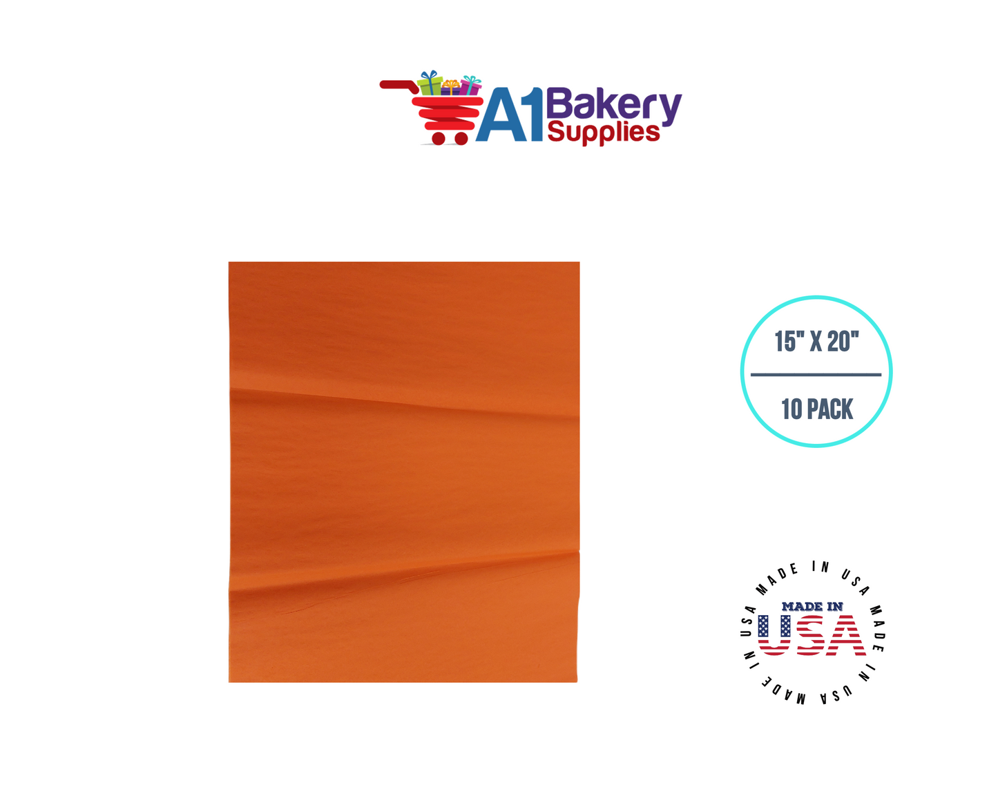Orange Tissue Paper Squares, Bulk 10 Sheets, Premium Gift Wrap and Art Supplies for Birthdays, Holidays, or Presents by A1BakerySupplies, Large 15 Inch x 20 Inch
