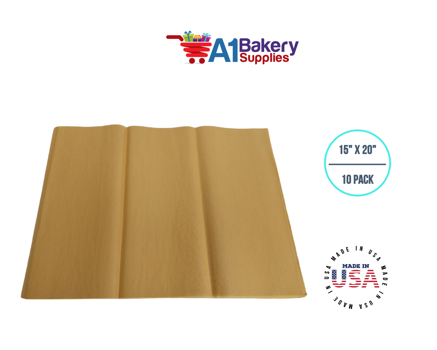 Noble gold Tissue Paper Squares, Bulk 10 Sheets, Premium Gift Wrap and Art Supplies for Birthdays, Holidays, or Presents by A1BakerySupplies, Large 15 Inch x 20 Inch