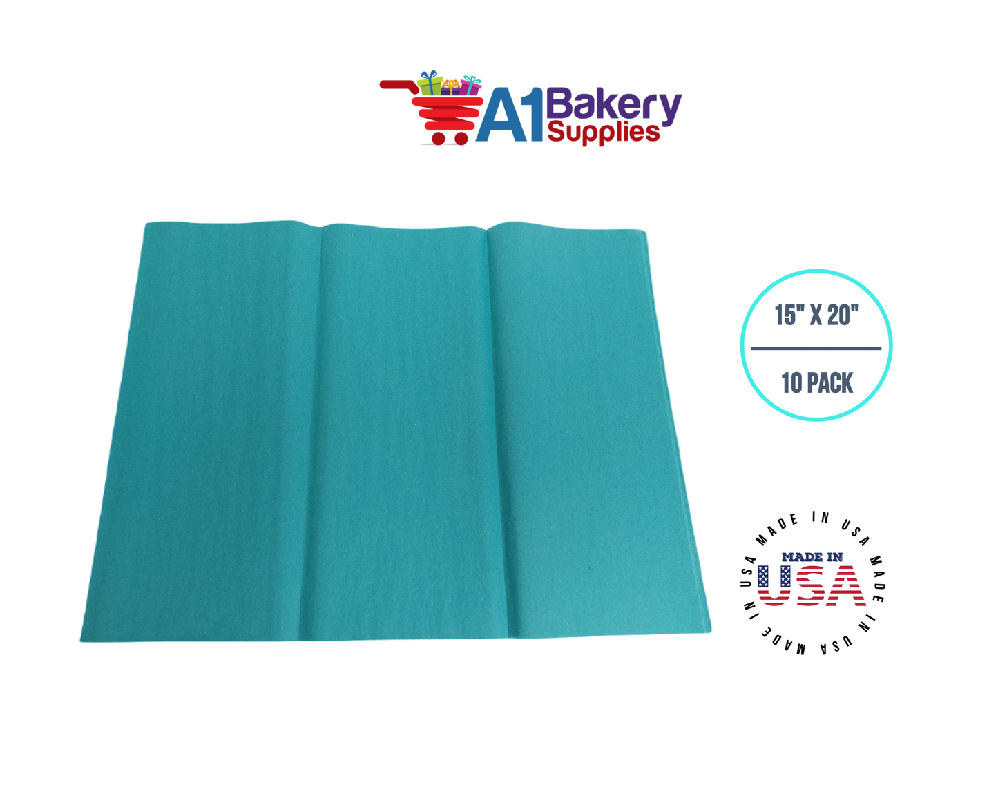 Teal Tissue Paper Squares, Bulk 10 Sheets, Premium Gift Wrap and Art Supplies for Birthdays, Holidays, or Presents by A1BakerySupplies, Small 15 Inch x 20 Inch