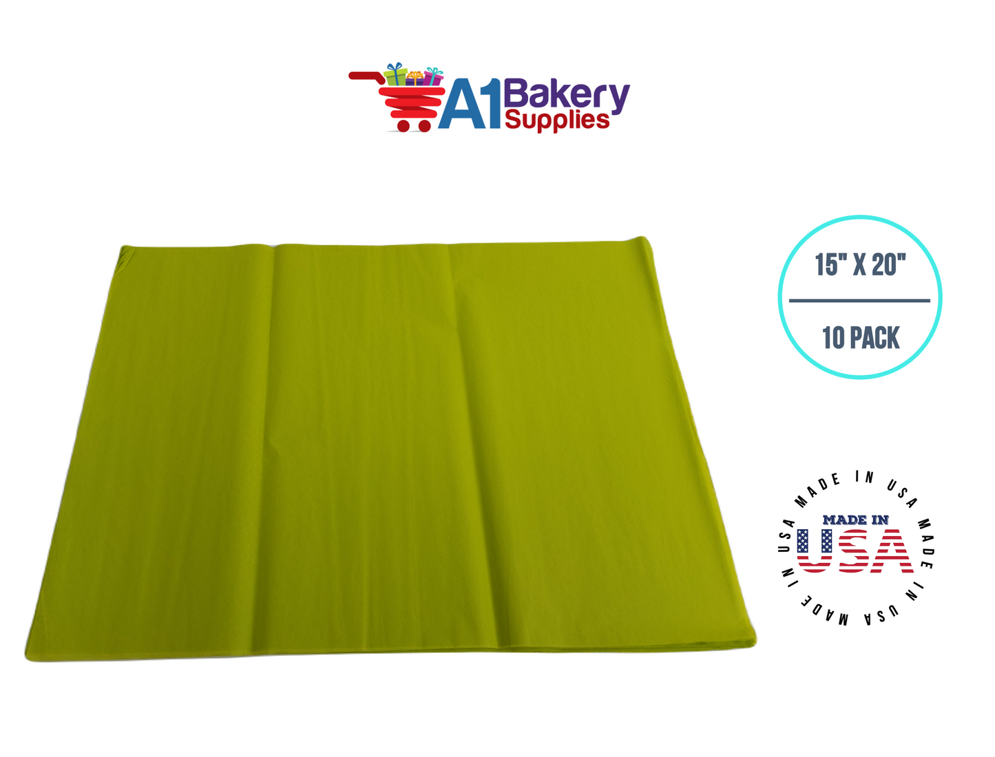 Citrus Green Tissue Paper Squares, Bulk 10 Sheets, Premium Gift Wrap and Art Supplies for Birthdays, Holidays, or Presents by A1BakerySupplies, Small 15 Inch x 20 Inch
