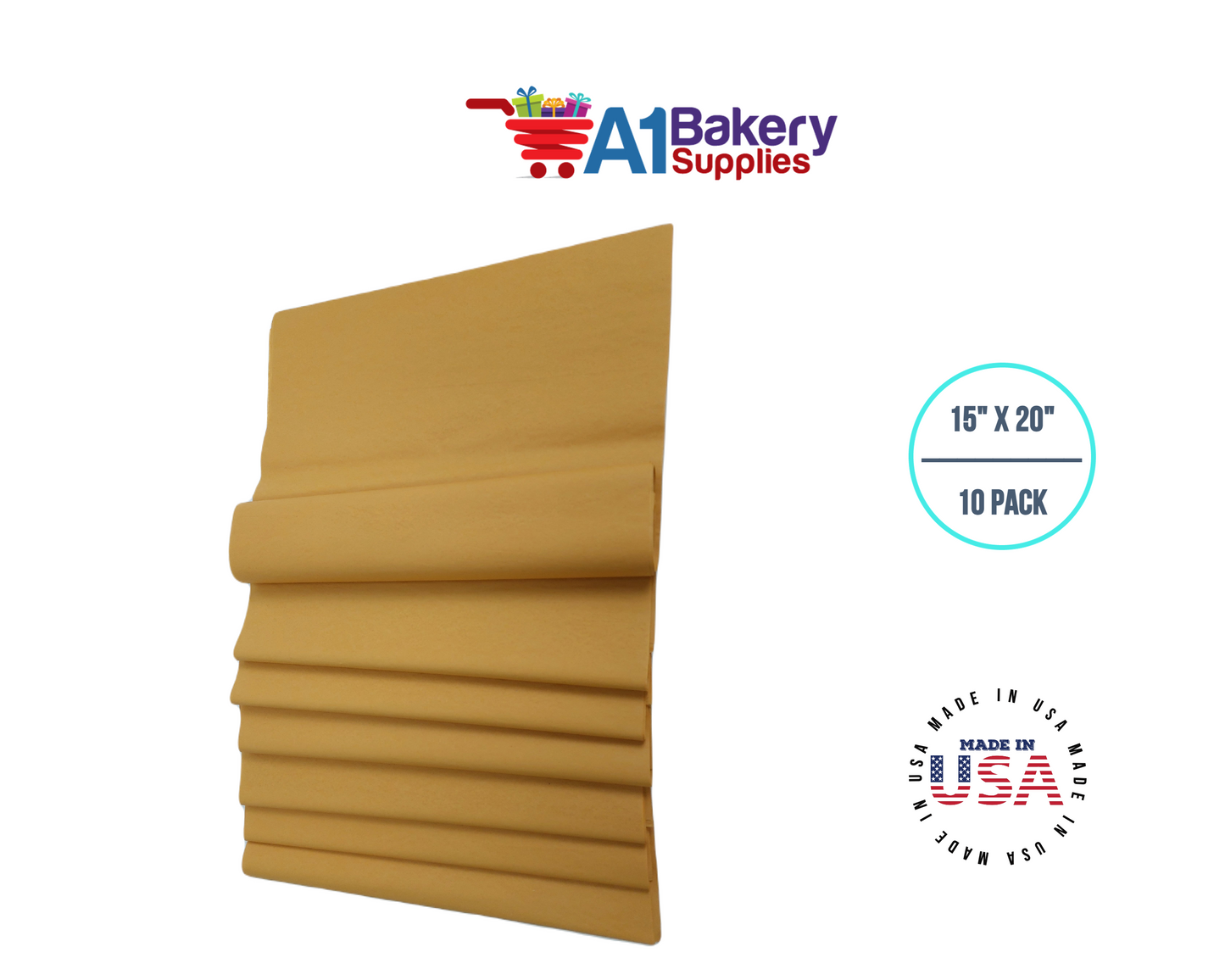 Noble gold Tissue Paper Squares, Bulk 10 Sheets, Premium Gift Wrap and Art Supplies for Birthdays, Holidays, or Presents by A1BakerySupplies, Large 15 Inch x 20 Inch