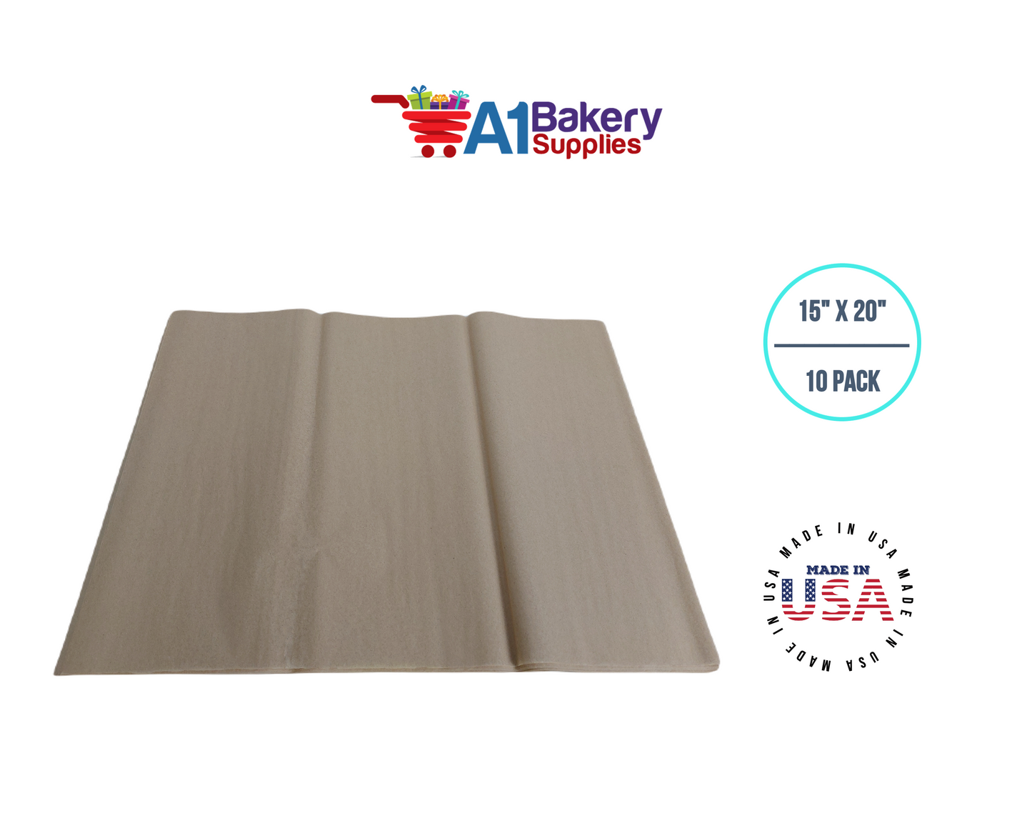 Desert Tan  Tissue Paper Squares, Bulk 10 Sheets, Premium Gift Wrap and Art Supplies for Birthdays, Holidays, or Presents by A1BakerySupplies, Small 15 Inch x 20 Inch