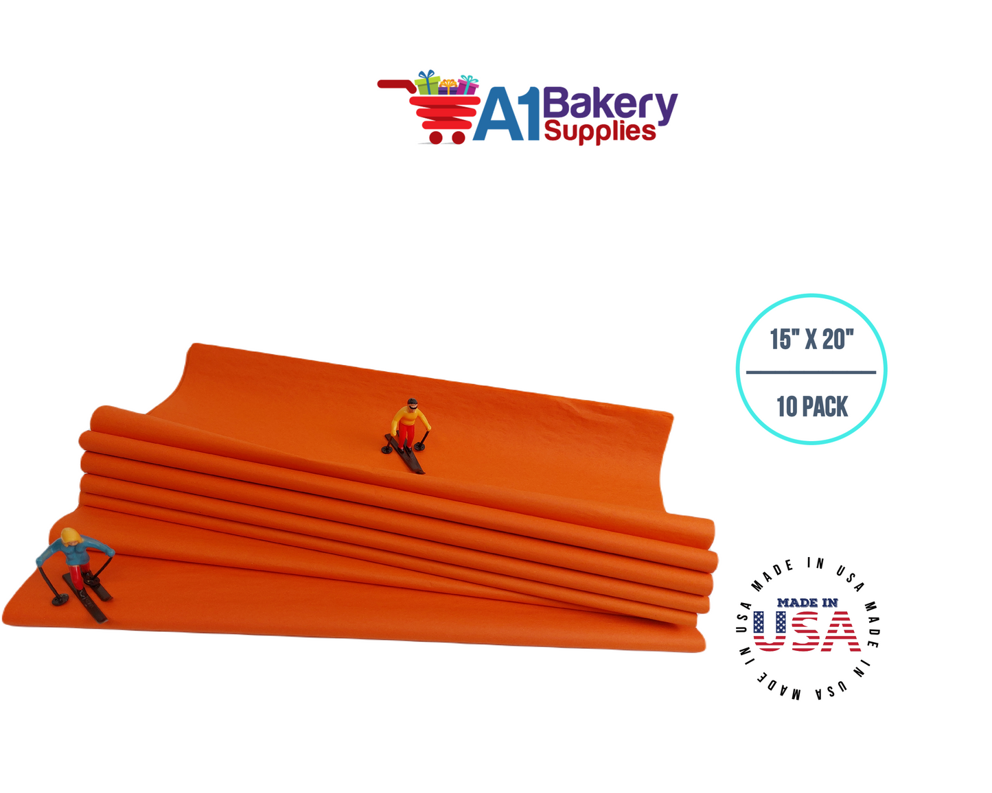 Orange Tissue Paper Squares, Bulk 10 Sheets, Premium Gift Wrap and Art Supplies for Birthdays, Holidays, or Presents by A1BakerySupplies, Large 15 Inch x 20 Inch