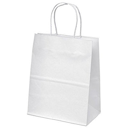 8"x4.75"x10" - 100 Pcs - White Kraft Paper Bags, Shopping, Mechandise, Party, Gift Bags
