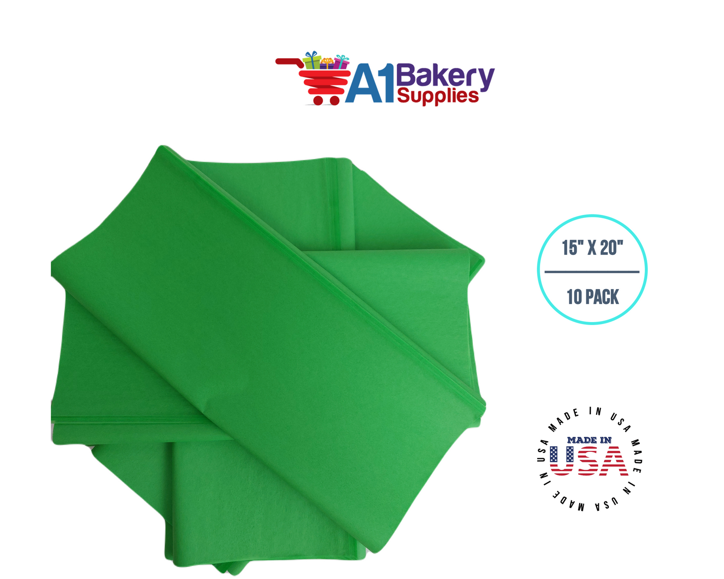 Groovy Green  Tissue Paper Squares, Bulk 10 Sheets, Premium Gift Wrap and Art Supplies for Birthdays, Holidays, or Presents by A1BakerySupplies, small 15 Inch x 20 Inch