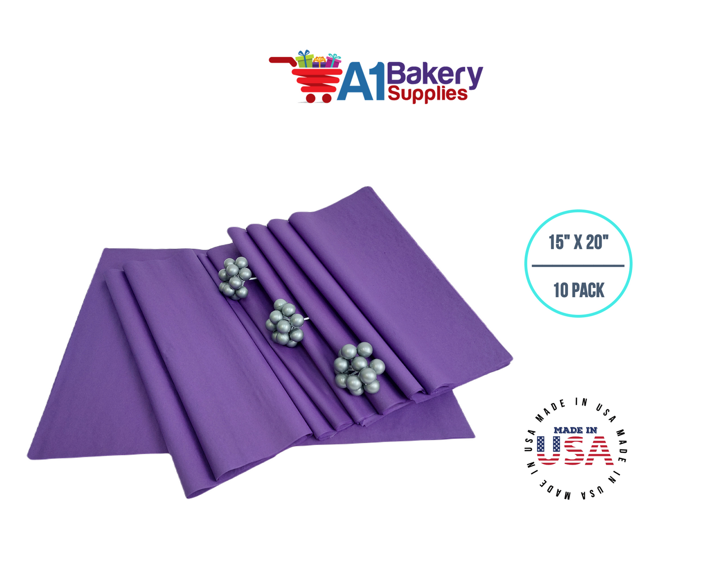 Purple Tissue Paper Squares, Bulk 10 Sheets, Premium Gift Wrap and Art Supplies for Birthdays, Holidays, or Presents by A1BakerySupplies, Large 15 Inch x 20 Inch