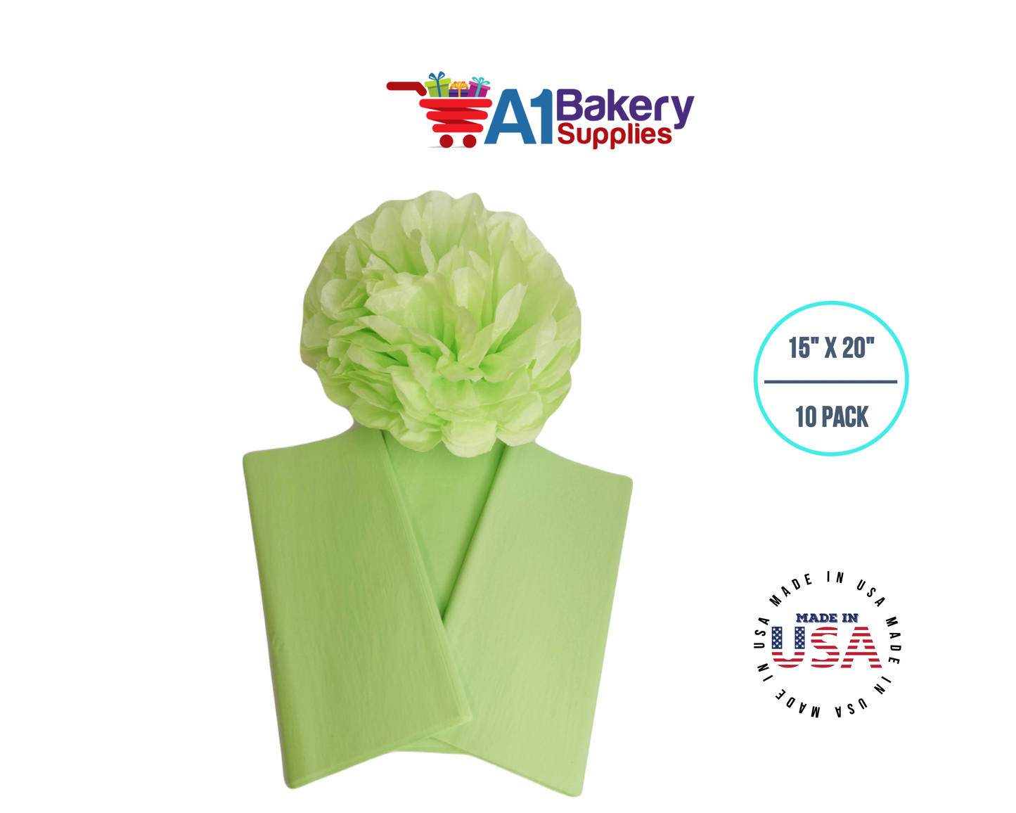 Pistachio Tissue Paper Squares, Bulk 10 Sheets, Premium Gift Wrap and Art Supplies for Birthdays, Holidays, or Presents by A1BakerySupplies, Large 15 Inch x 20 Inch