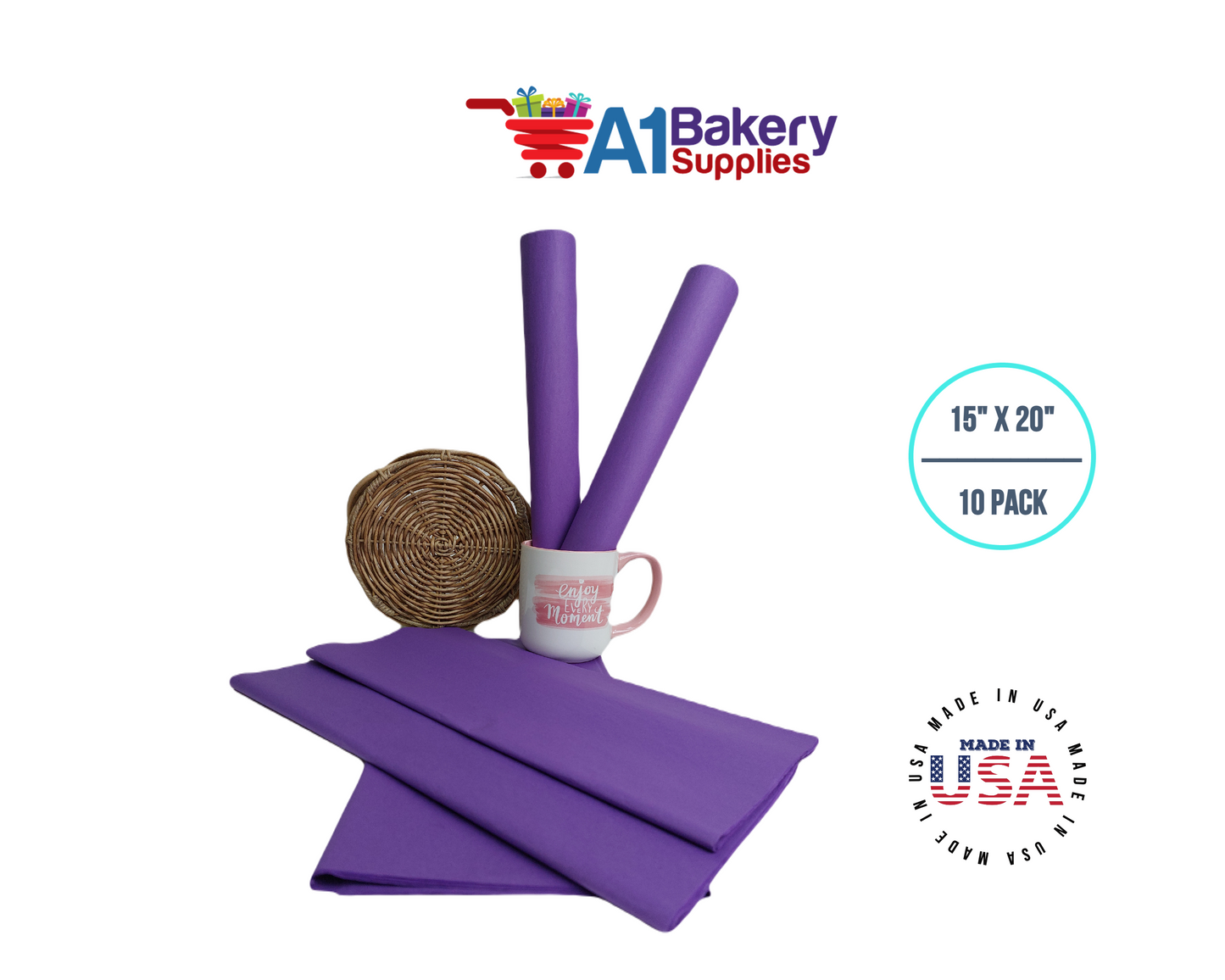 Lavender Tissue Paper Squares, Bulk 10 Sheets, Premium Gift Wrap and Art Supplies for Birthdays, Holidays, or Presents by A1BakerySupplies, Small 15 Inch x 20 Inch