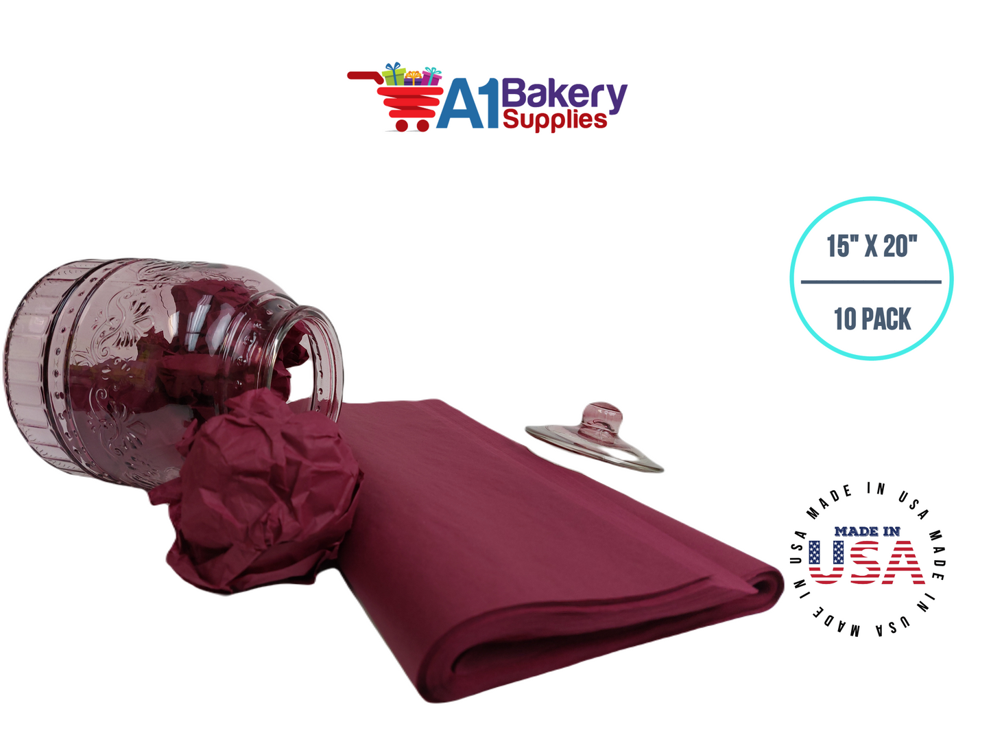 Burgundy Tissue Paper Squares, Bulk 10 Sheets, Premium Gift Wrap and Art Supplies for Birthdays, Holidays, or Presents by A1BakerySupplies, Large 15 Inch x 20 Inch