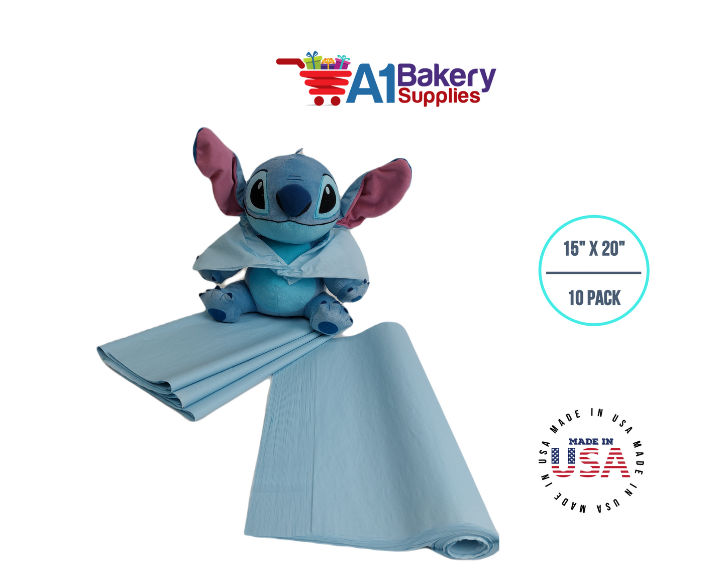 Light Blue Tissue Paper Squares, Bulk 10 Sheets, Premium Gift Wrap and Art Supplies for Birthdays, Holidays, or Presents by A1BakerySupplies, Small 15 Inch x 20 Inch