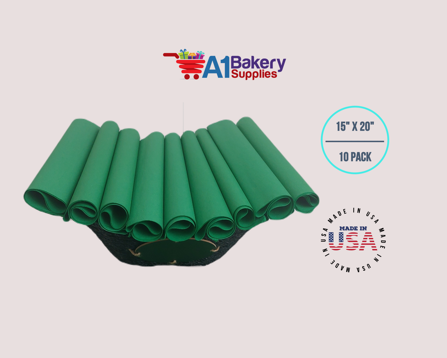 Festive Gren Tissue Paper Squares, Bulk 10 Sheets, Premium Gift Wrap and Art Supplies for Birthdays, Holidays, or Presents by A1BakerySupplies, Large 15 Inch x 20 Inch