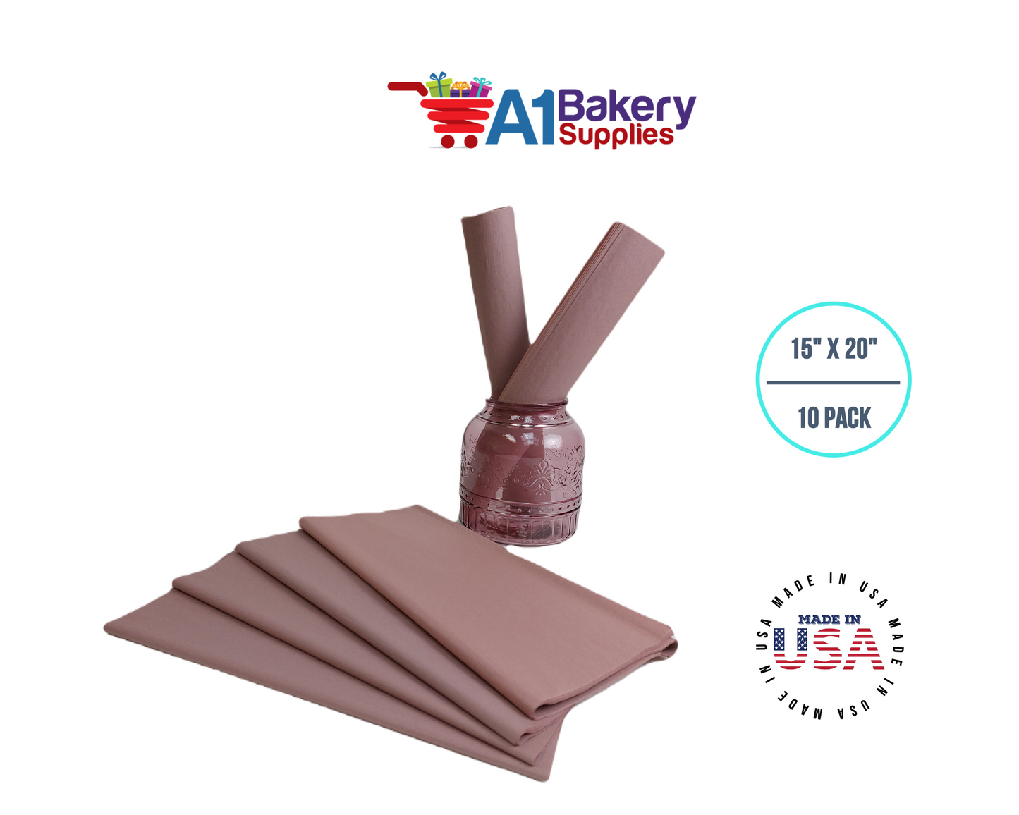 Rose gold Tissue Paper Squares, Bulk 10 Sheets, Premium Gift Wrap and Art Supplies for Birthdays, Holidays, or Presents by A1BakerySupplies, Large 15 Inch x 20 Inch