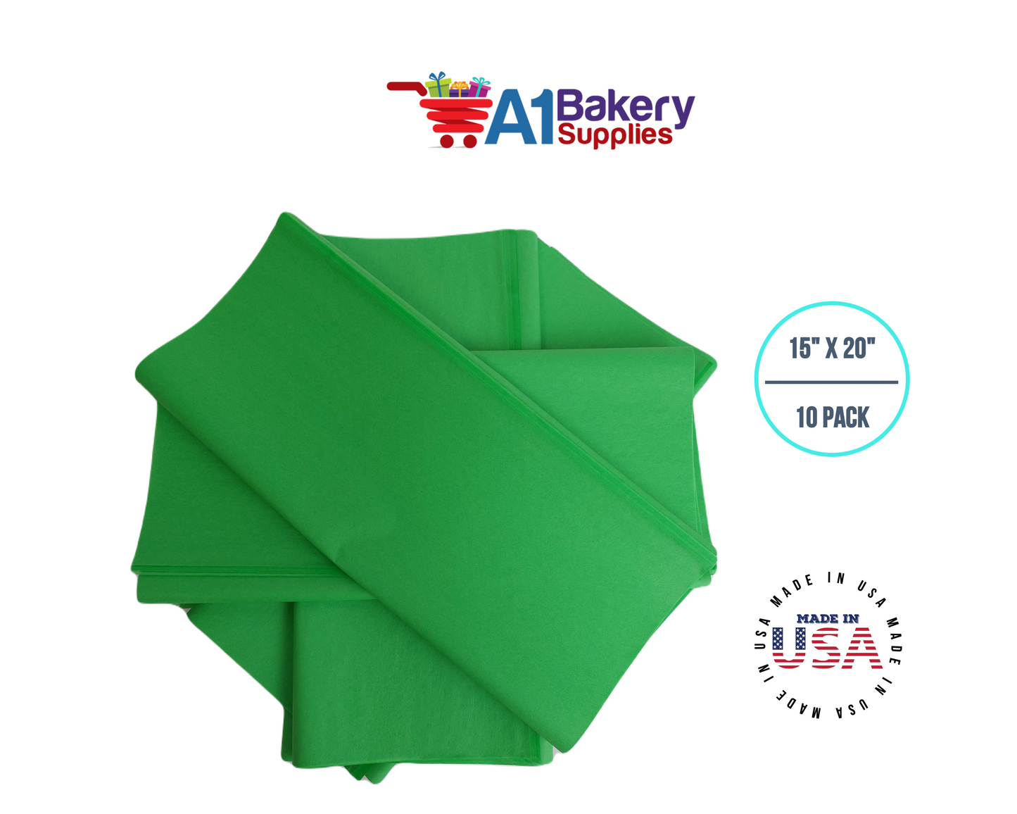 Groovy Green  Tissue Paper Squares, Bulk 10 Sheets, Premium Gift Wrap and Art Supplies for Birthdays, Holidays, or Presents by A1BakerySupplies, small 15 Inch x 20 Inch