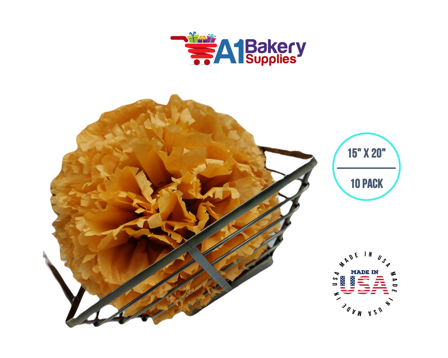 Noble gold Tissue Paper Squares, Bulk 10 Sheets, Premium Gift Wrap and Art Supplies for Birthdays, Holidays, or Presents by A1BakerySupplies, Large 15 Inch x 20 Inch