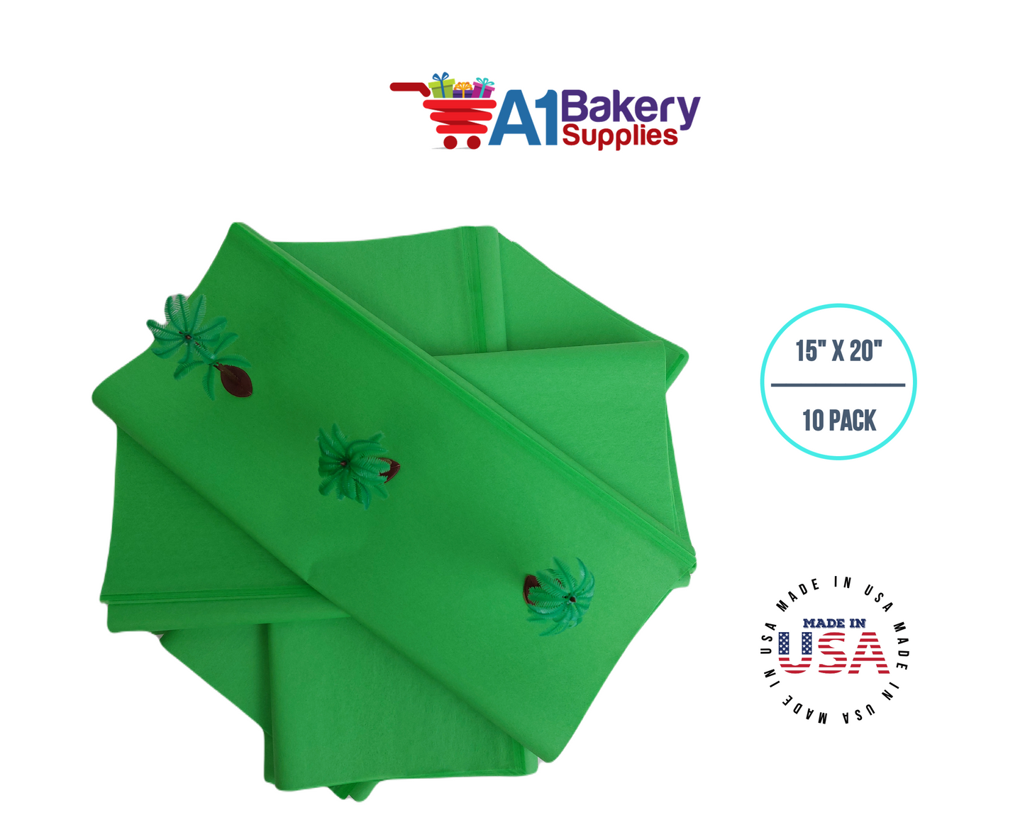 Groovy Green  Tissue Paper Squares, Bulk 10 Sheets, Premium Gift Wrap and Art Supplies for Birthdays, Holidays, or Presents by A1BakerySupplies, small 15 Inch x 20 Inch