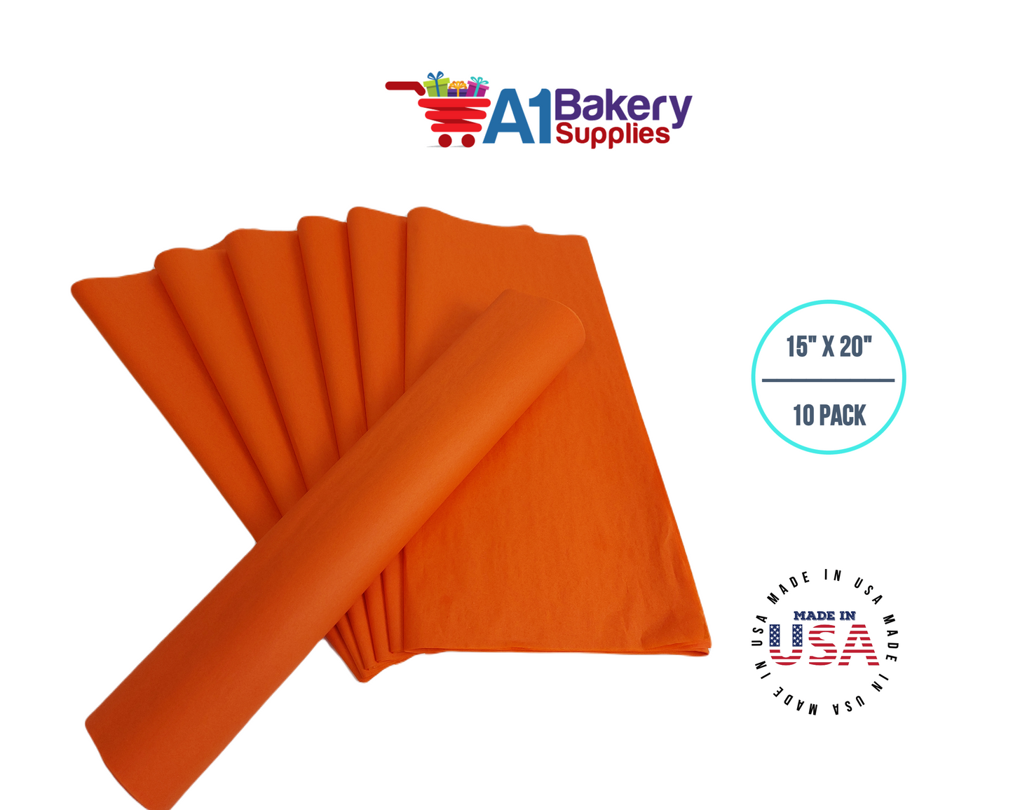 Orange Tissue Paper Squares, Bulk 10 Sheets, Premium Gift Wrap and Art Supplies for Birthdays, Holidays, or Presents by A1BakerySupplies, Large 15 Inch x 20 Inch