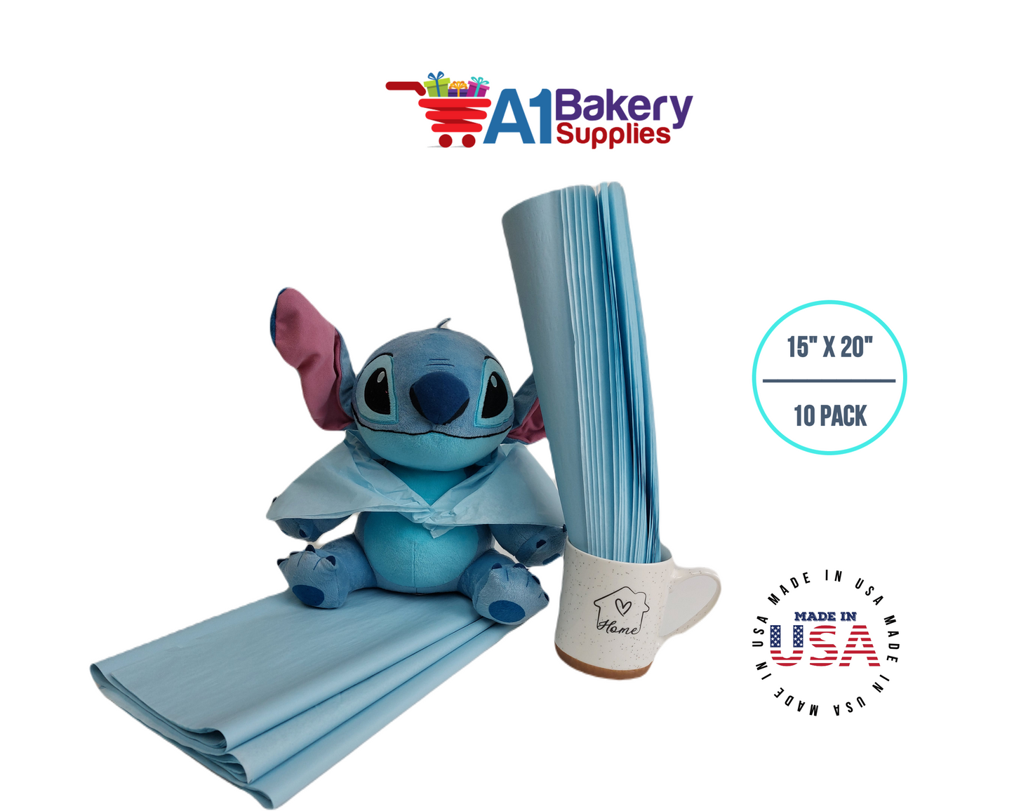 Light Blue Tissue Paper Squares, Bulk 10 Sheets, Premium Gift Wrap and Art Supplies for Birthdays, Holidays, or Presents by A1BakerySupplies, Small 15 Inch x 20 Inch