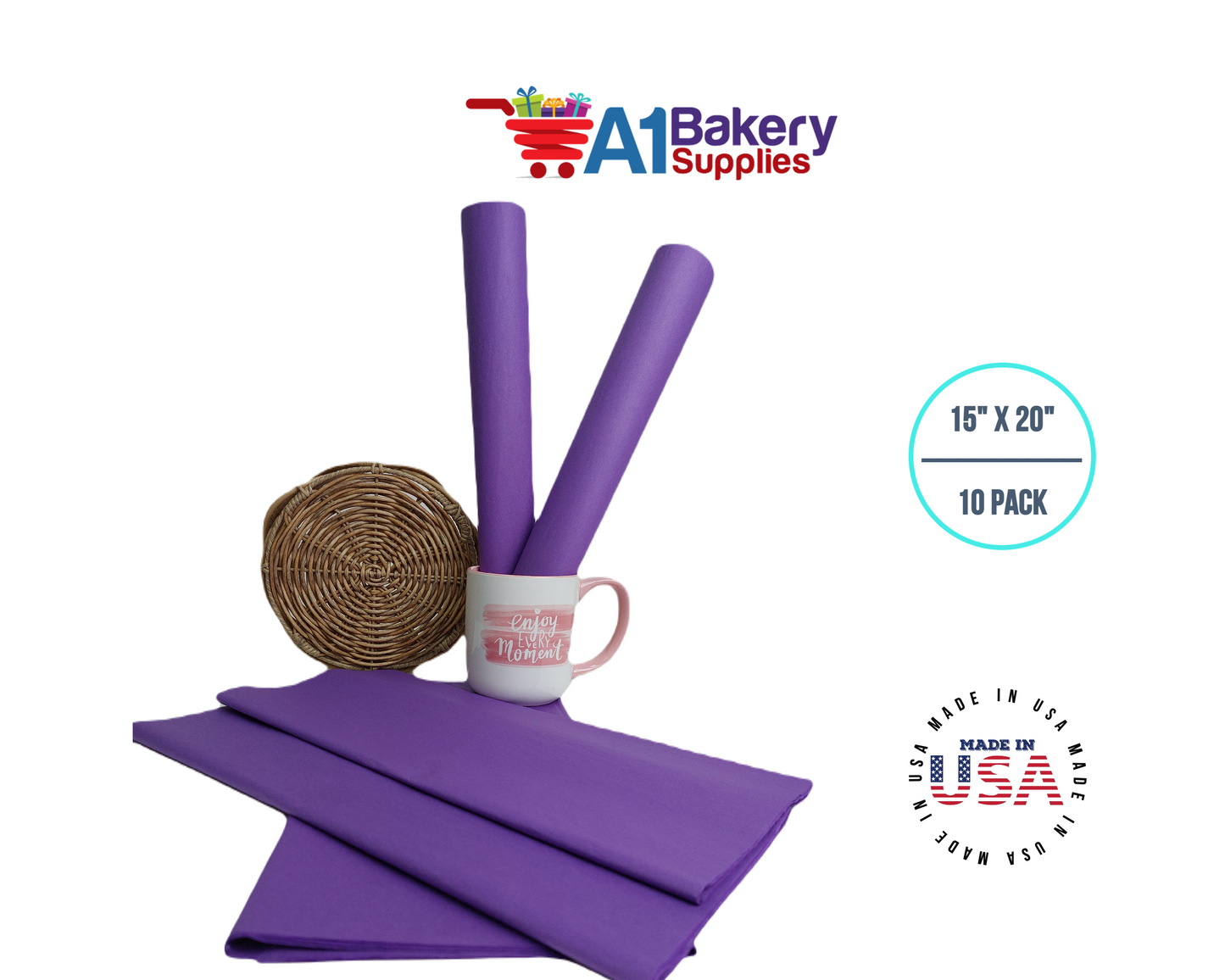 Lavender Tissue Paper Squares, Bulk 10 Sheets, Premium Gift Wrap and Art Supplies for Birthdays, Holidays, or Presents by A1BakerySupplies, Small 15 Inch x 20 Inch