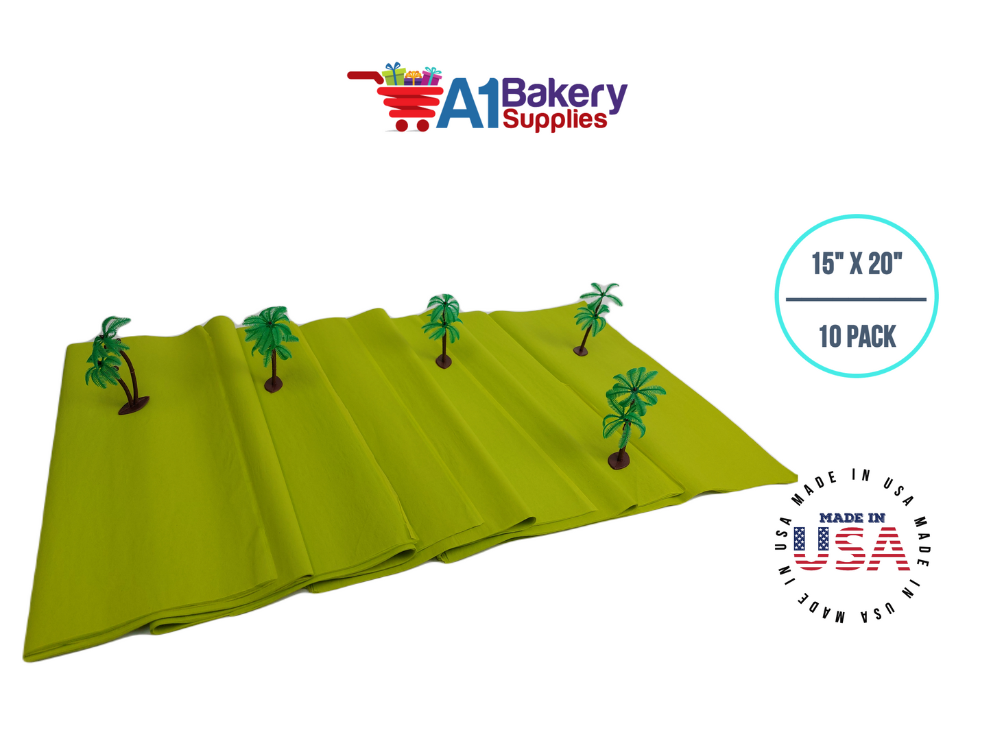 Citrus Green Tissue Paper Squares, Bulk 10 Sheets, Premium Gift Wrap and Art Supplies for Birthdays, Holidays, or Presents by A1BakerySupplies, Small 15 Inch x 20 Inch