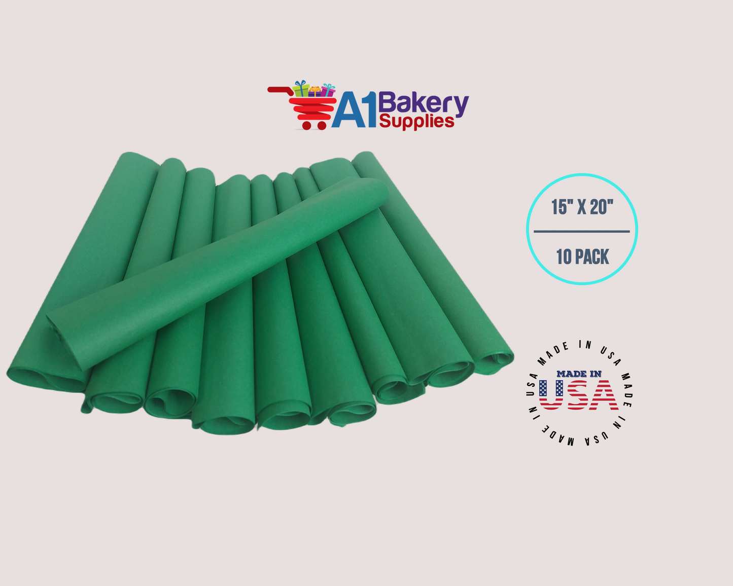 Festive Gren Tissue Paper Squares, Bulk 10 Sheets, Premium Gift Wrap and Art Supplies for Birthdays, Holidays, or Presents by A1BakerySupplies, Large 15 Inch x 20 Inch