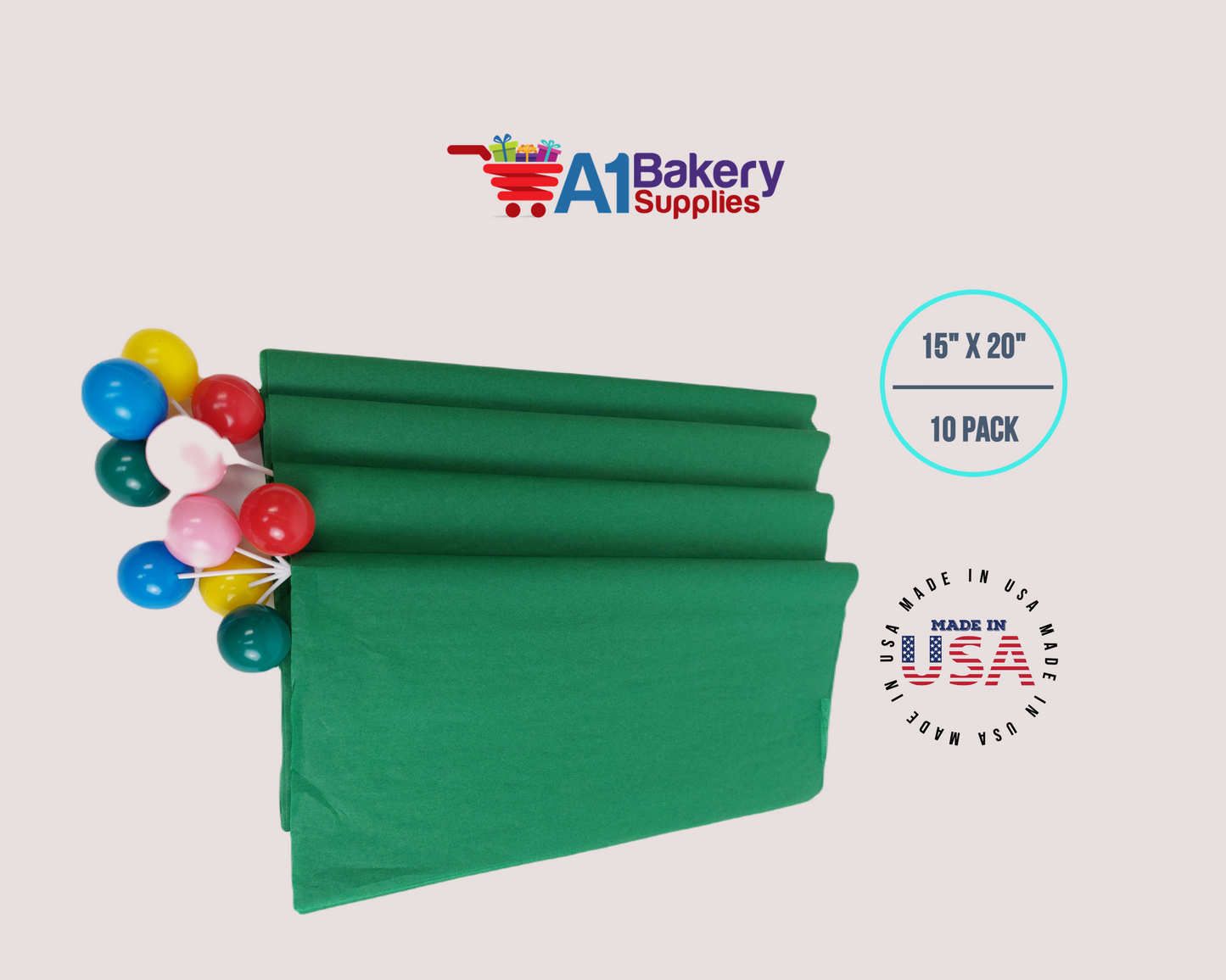 Emeralad Green Tissue Paper Squares, Bulk 10 Sheets, Premium Gift Wrap and Art Supplies for Birthdays, Holidays, or Presents by A1BakerySupplies, Large 15 Inch x 20 Inch
