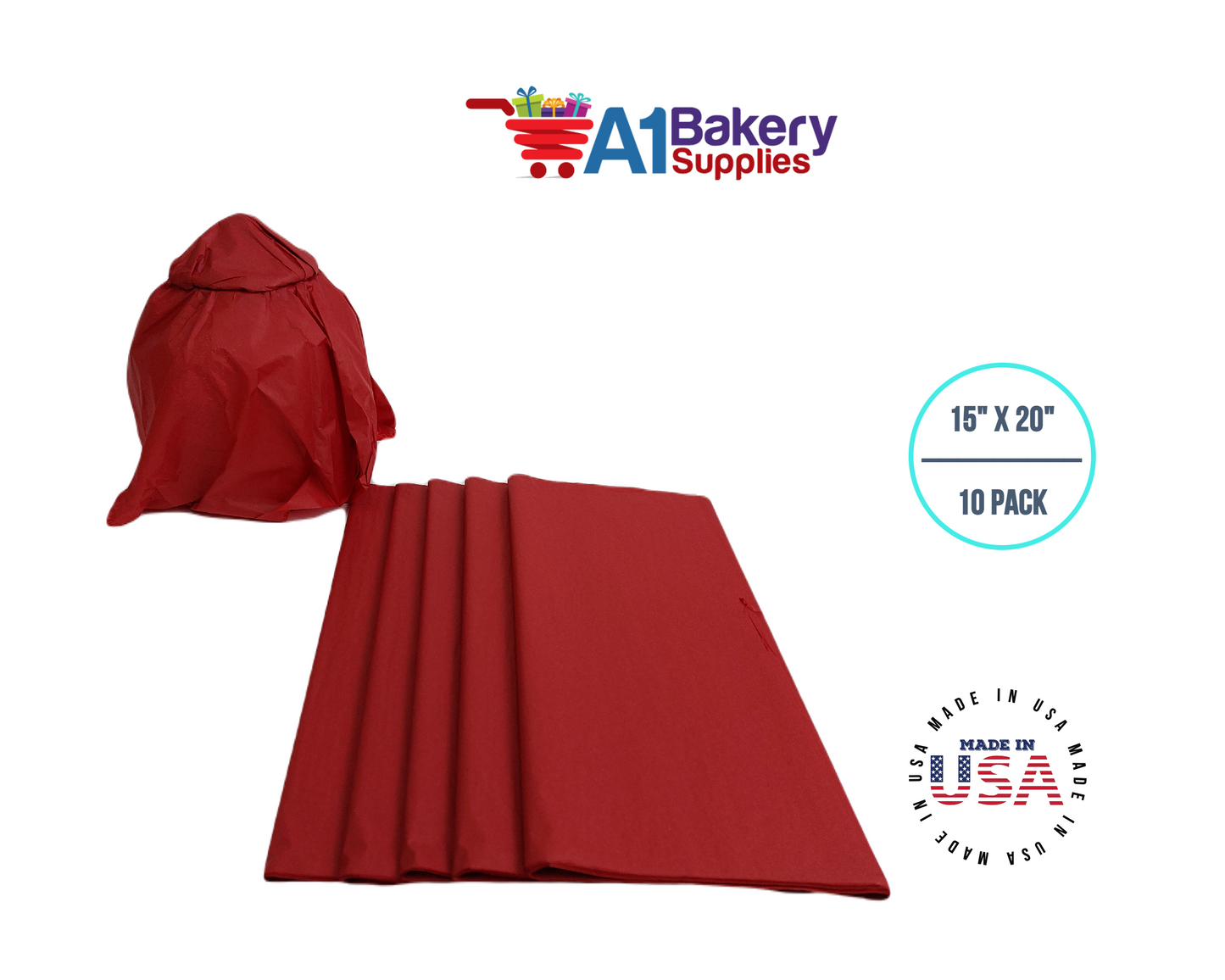 Scarlet Red Tissue Paper Squares, Bulk 10 Sheets, Premium Gift Wrap and Art Supplies for Birthdays, Holidays, or Presents by A1BakerySupplies, small 15 Inch x 20 Inch