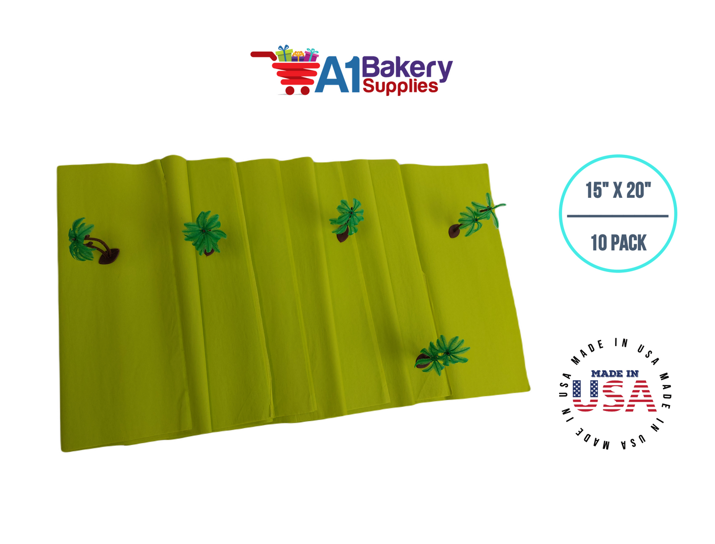 Citrus Green Tissue Paper Squares, Bulk 10 Sheets, Premium Gift Wrap and Art Supplies for Birthdays, Holidays, or Presents by A1BakerySupplies, Small 15 Inch x 20 Inch