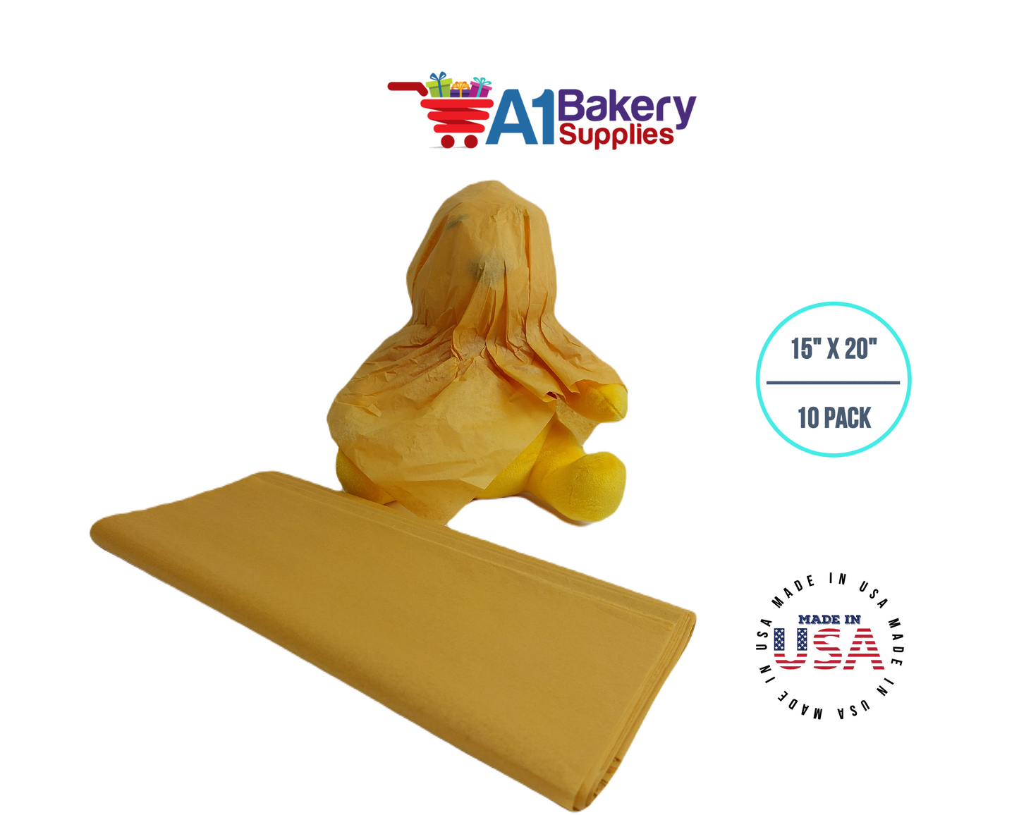 Noble gold Tissue Paper Squares, Bulk 10 Sheets, Premium Gift Wrap and Art Supplies for Birthdays, Holidays, or Presents by A1BakerySupplies, Large 15 Inch x 20 Inch