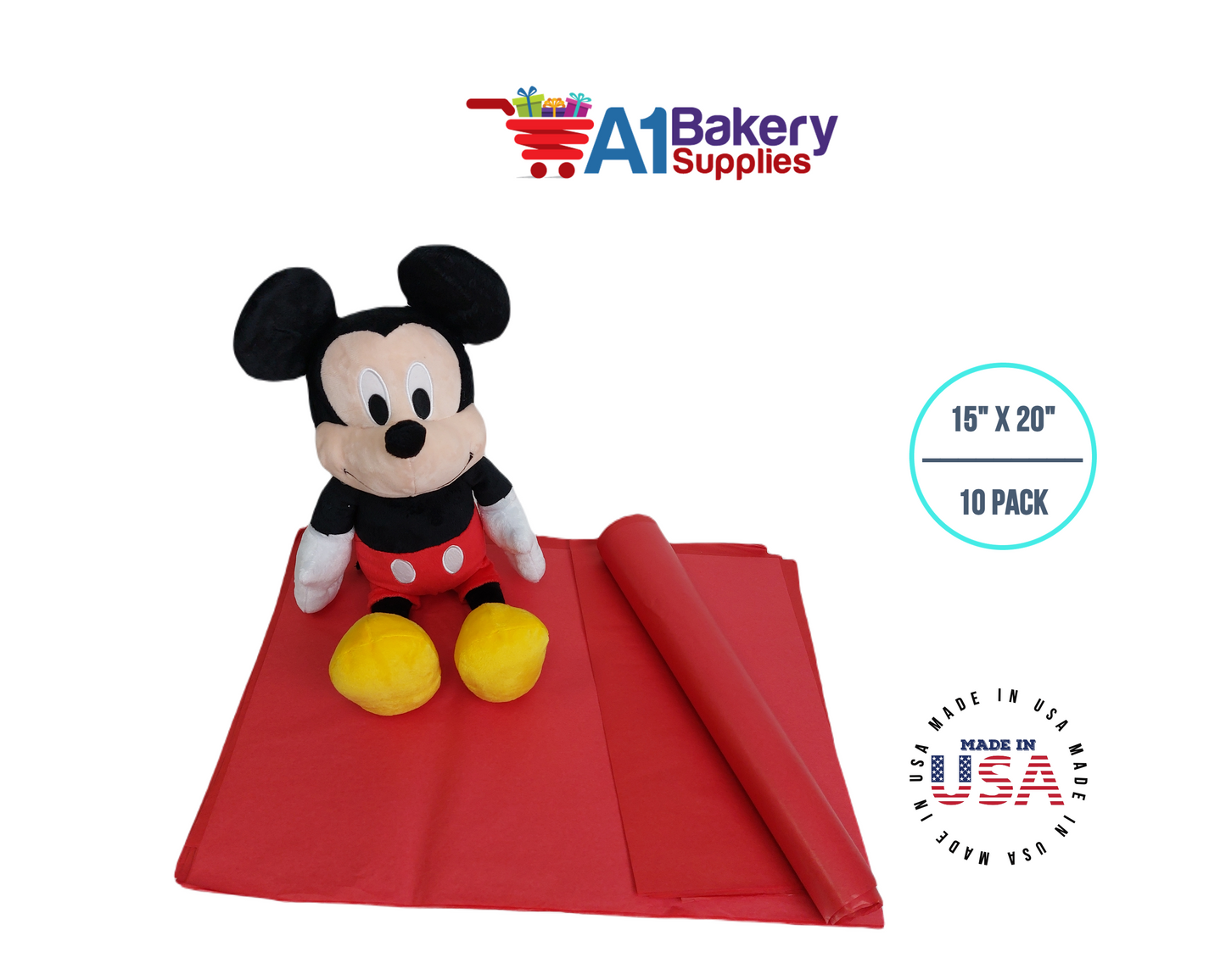 Red Tissue Paper Squares, Bulk 10 Sheets, Premium Gift Wrap and Art Supplies for Birthdays, Holidays, or Presents by A1BakerySupplies, Large 15 Inch x 20 Inch