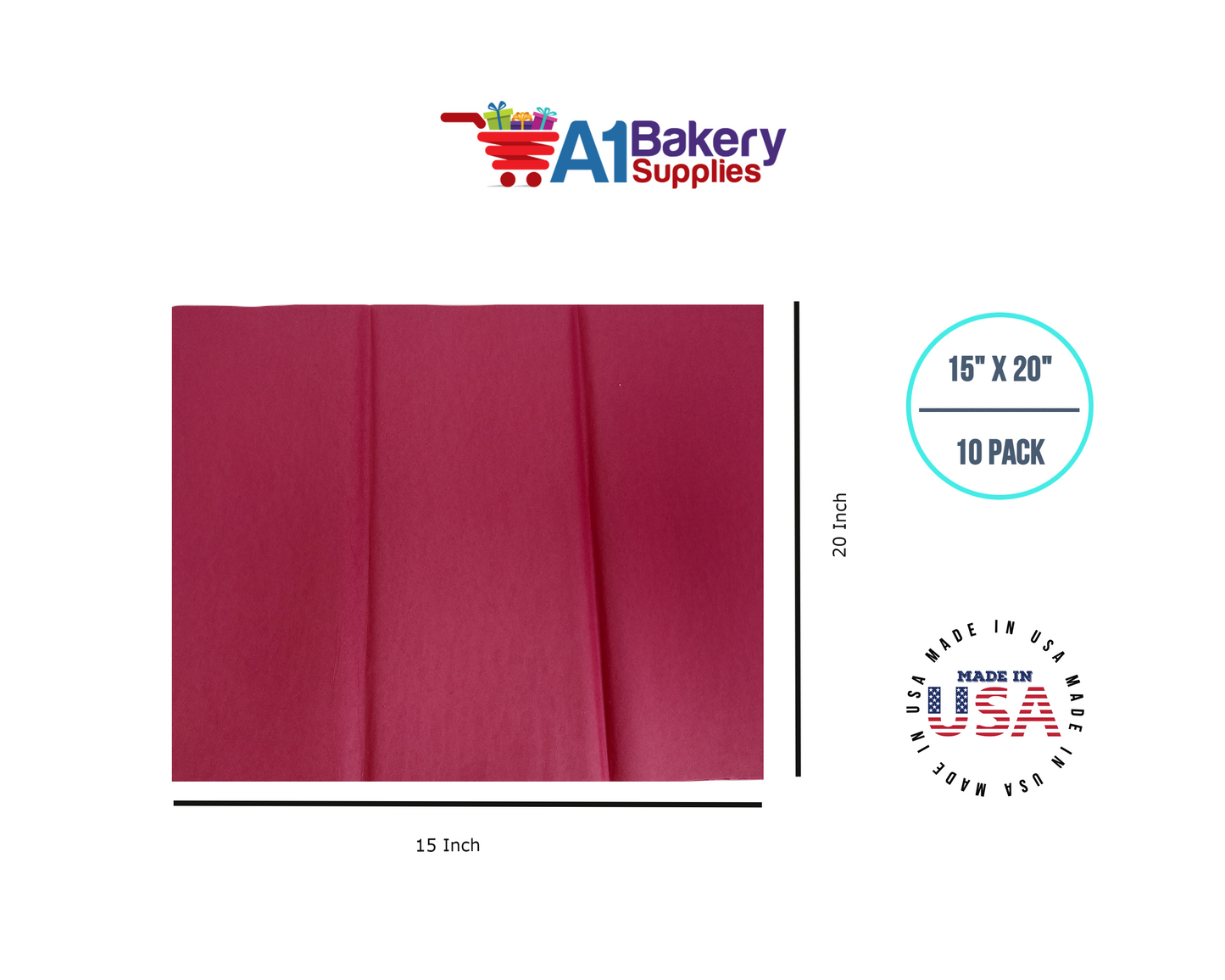 Cranberry Tissue Paper Squares, Bulk 10 Sheets, Premium Gift Wrap and Art Supplies for Birthdays, Holidays, or Presents by A1BakerySupplies, Small 15 Inch x 20 Inch