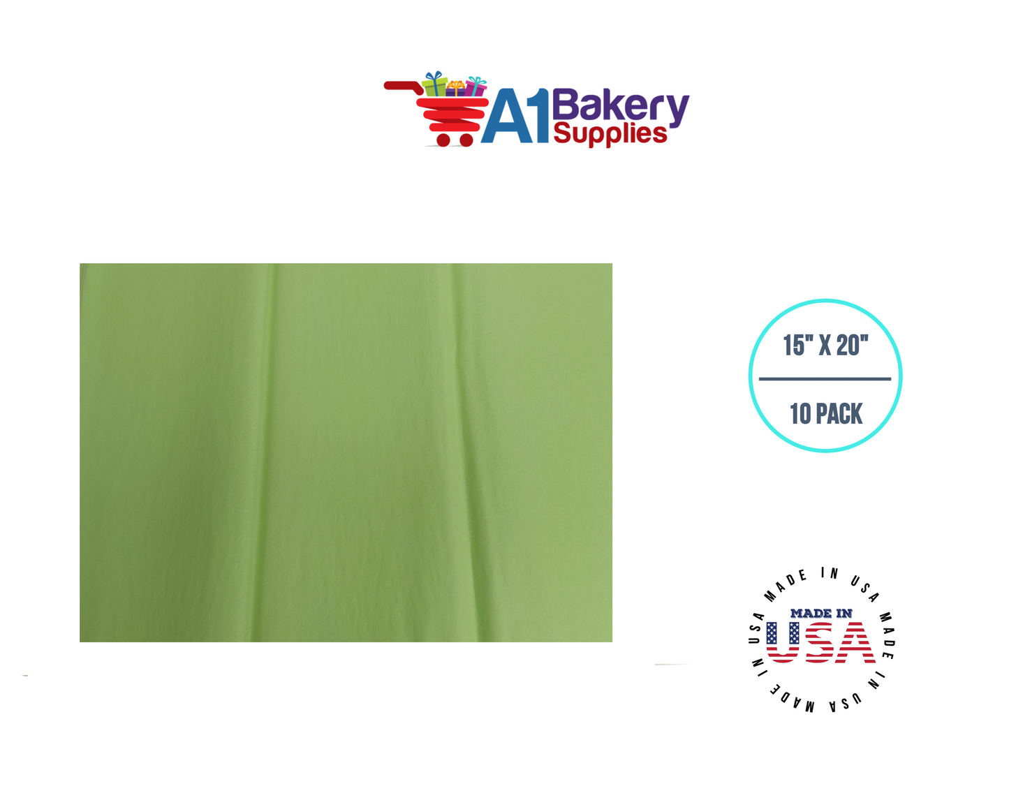 Pistachio Tissue Paper Squares, Bulk 10 Sheets, Premium Gift Wrap and Art Supplies for Birthdays, Holidays, or Presents by A1BakerySupplies, Large 15 Inch x 20 Inch