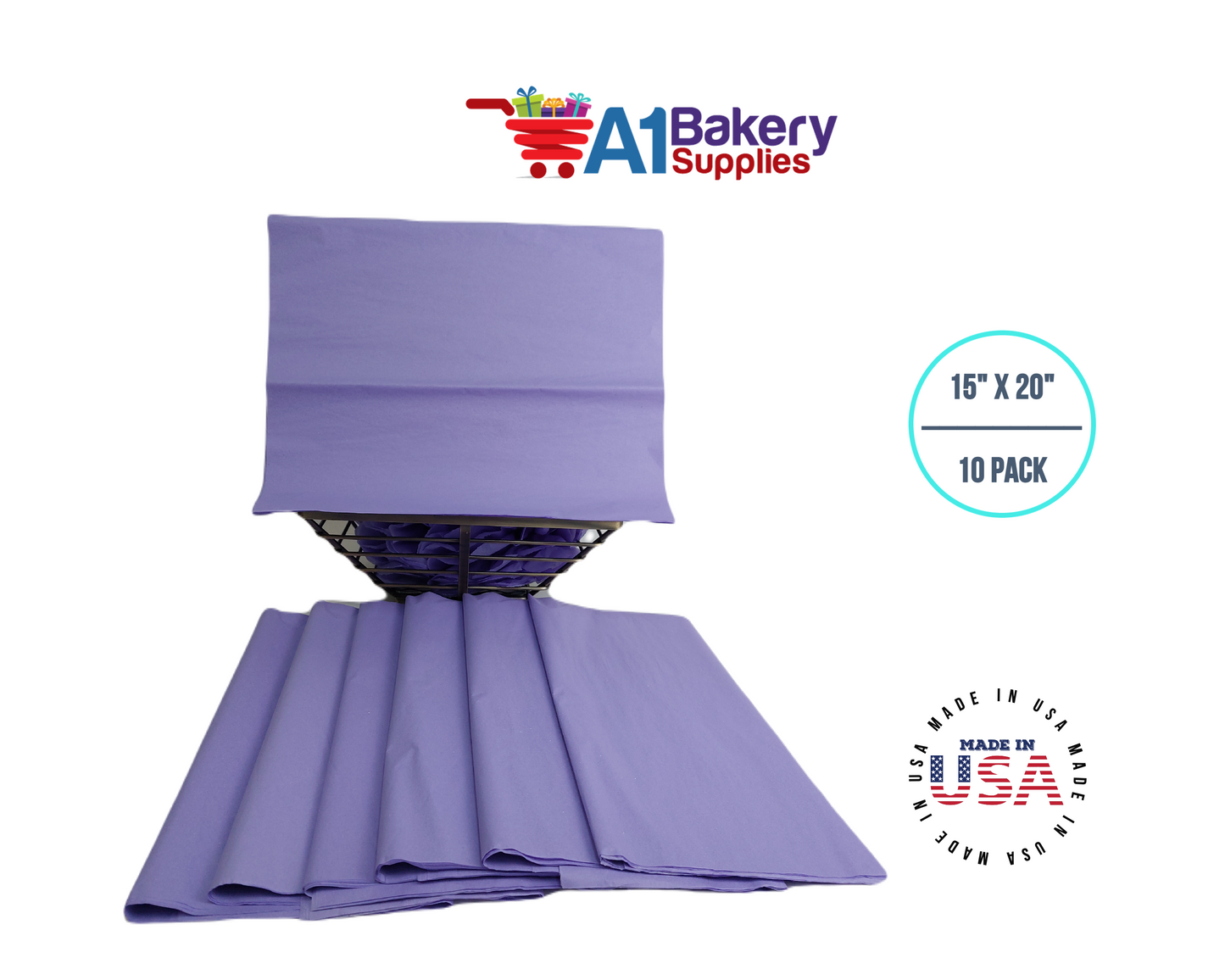 Soft Lavender Tissue Paper Squares, Bulk 10 Sheets, Premium Gift Wrap and Art Supplies for Birthdays, Holidays, or Presents by A1BakerySupplies, Large 15 Inch x 20 Inch