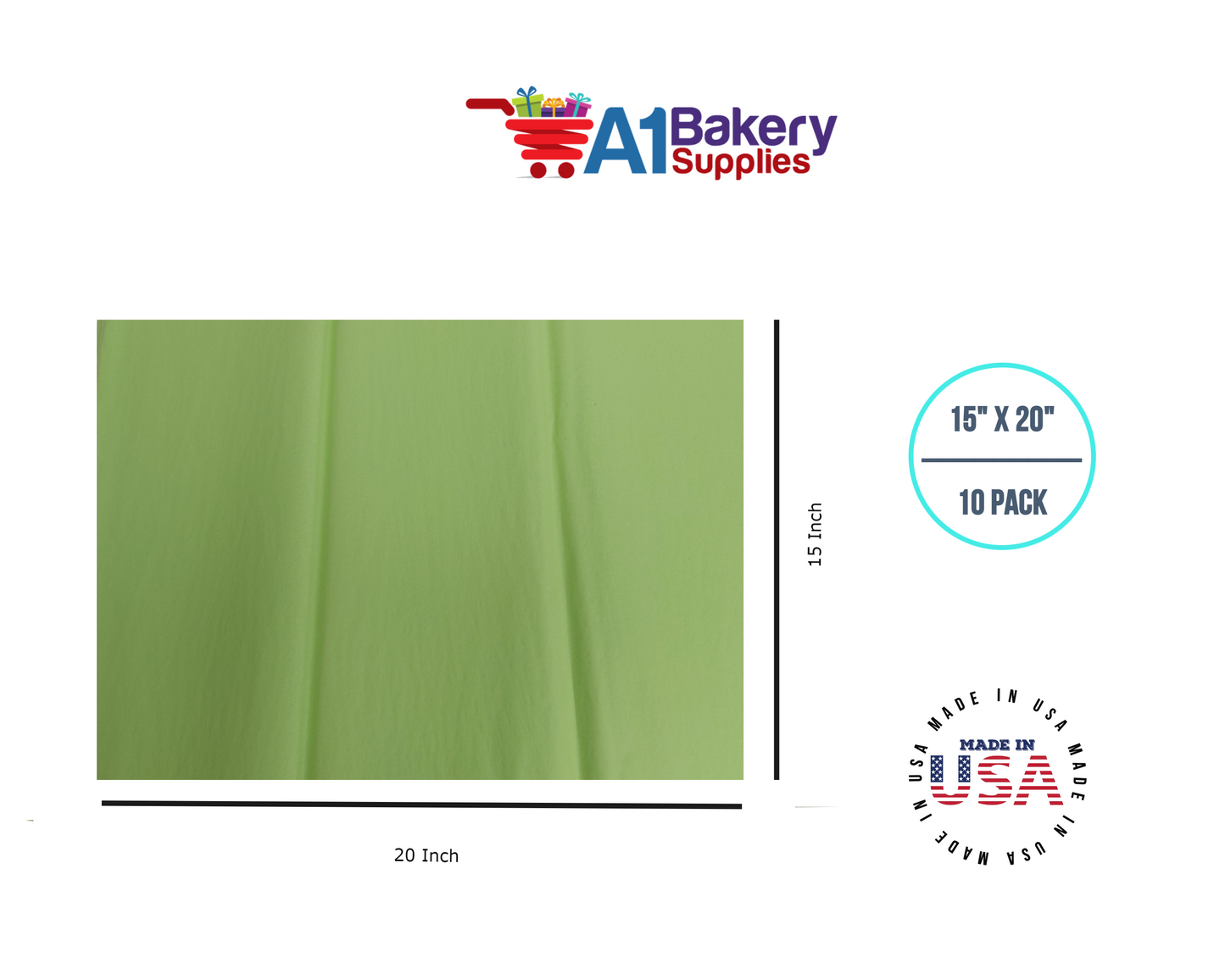 Pistachio Tissue Paper Squares, Bulk 10 Sheets, Premium Gift Wrap and Art Supplies for Birthdays, Holidays, or Presents by A1BakerySupplies, Large 15 Inch x 20 Inch