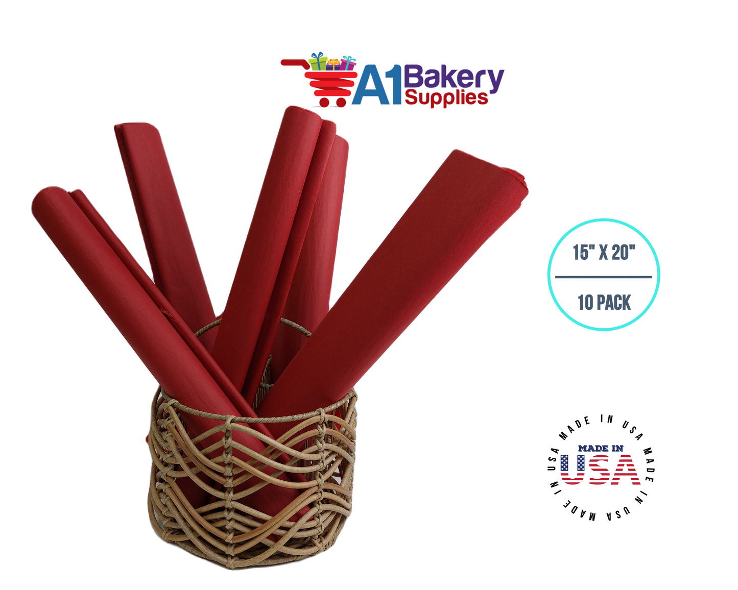 Scarlet Red Tissue Paper Squares, Bulk 10 Sheets, Premium Gift Wrap and Art Supplies for Birthdays, Holidays, or Presents by A1BakerySupplies, small 15 Inch x 20 Inch