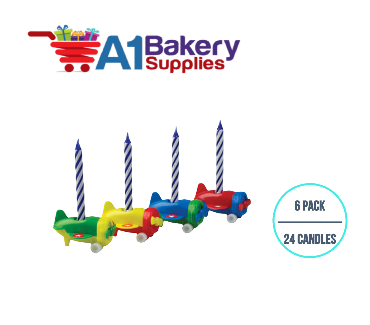 A1BakerySupplies Airplane Candleholder Sets 6 pack for Birthday Cake Decorations and Anniversary