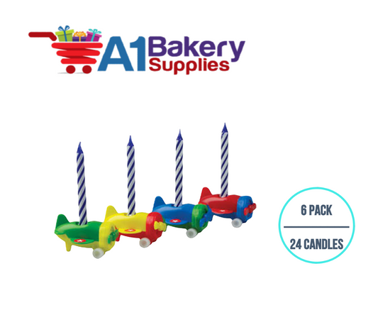 A1BakerySupplies Airplane Candleholder Sets 6 pack for Birthday Cake Decorations and Anniversary