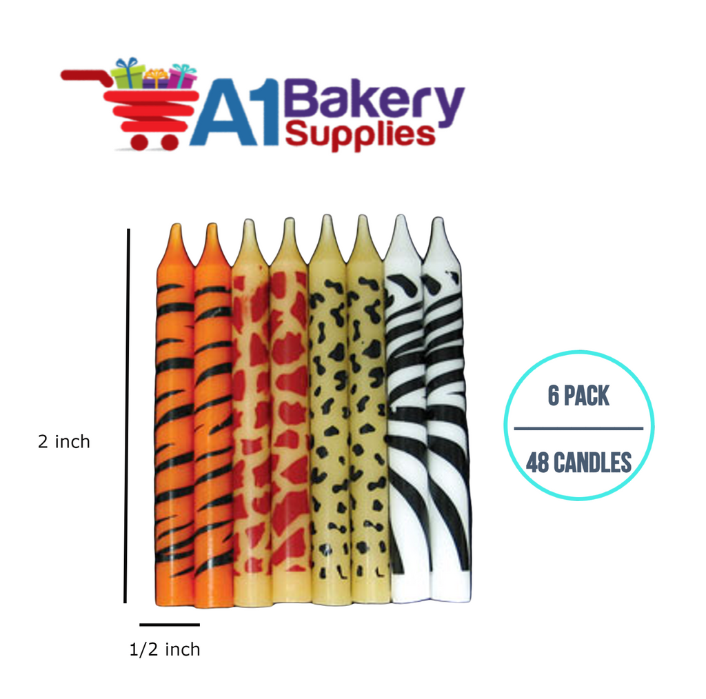 A1BakerySupplies Animal Print Birthday Candles 6 pack for Birthday Cake Decorations and Anniversary