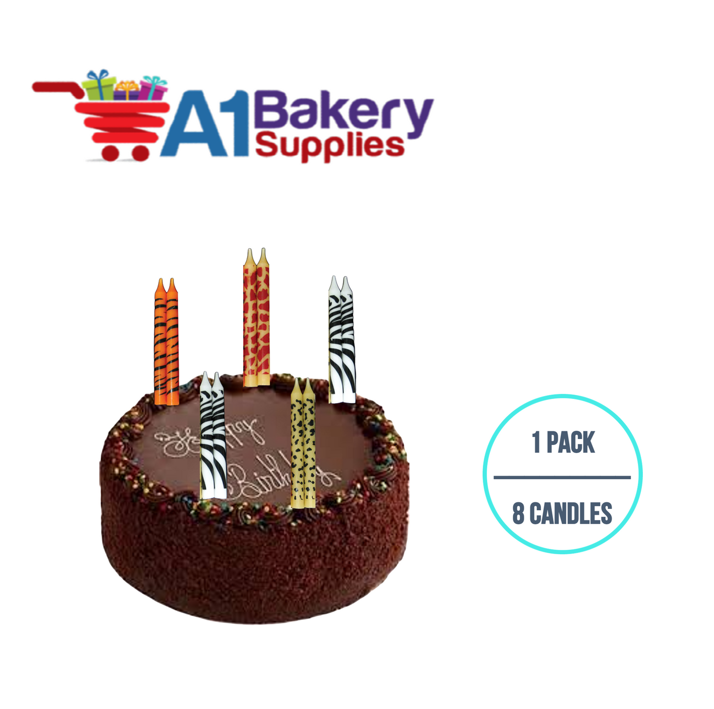 A1BakerySupplies Animal Print Birthday Candles 1 pack for Birthday Cake Decorations and Anniversary