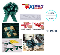 A1BakerySupplies 50 Pieces Pull Bow for Gift Wrapping Gift Bows Pull Bow With Ribbon for Wedding Gift Baskets, 5.5 Inch 20 Loop in Hunter Green Color
