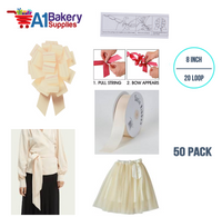 A1BakerySupplies 50 Pieces Pull Bow for Gift Wrapping Gift Bows Pull Bow With Ribbon for Wedding Gift Baskets, 8 Inch 20 Loop Ivory Eggshell Flora Satin Color