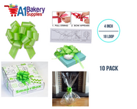 A1BakerySupplies 10 Pieces Pull Bow for Gift Wrapping Gift Bows Pull Bow With Ribbon for Wedding Gift Baskets, 4 Inch 18 Loop Citrus Green Flora Satin Color