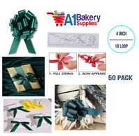 A1BakerySupplies 50 Pieces Pull Bow for Gift Wrapping Gift Bows Pull Bow With Ribbon for Wedding Gift Baskets, 4 Inch 18 Loop Hunter Green Flora Satin Color