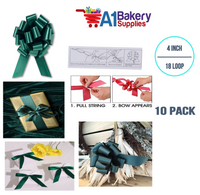 A1BakerySupplies 10 Pieces Pull Bow for Gift Wrapping Gift Bows Pull Bow With Ribbon for Wedding Gift Baskets, 4 Inch 18 Loop Hunter Green Flora Satin Color