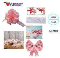 A1BakerySupplies 50 Pieces Pull Bow for Gift Wrapping Gift Bows Pull Bow With Ribbon for Wedding Gift Baskets, 5.5 Inch 20 Loop in Pink Color