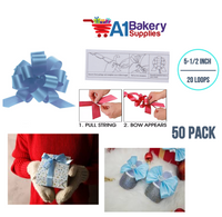 A1BakerySupplies 50 Pieces Pull Bow for Gift Wrapping Gift Bows Pull Bow With Ribbon for Wedding Gift Baskets, 2.5 Inch 14 Loop Light Blue Flora Satin Color