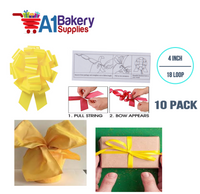 A1BakerySupplies 10 Pieces Pull Bow for Gift Wrapping Gift Bows Pull Bow With Ribbon for Wedding Gift Baskets, 4 Inch 18 Loop Yellow Daffodil Flora Satin Color